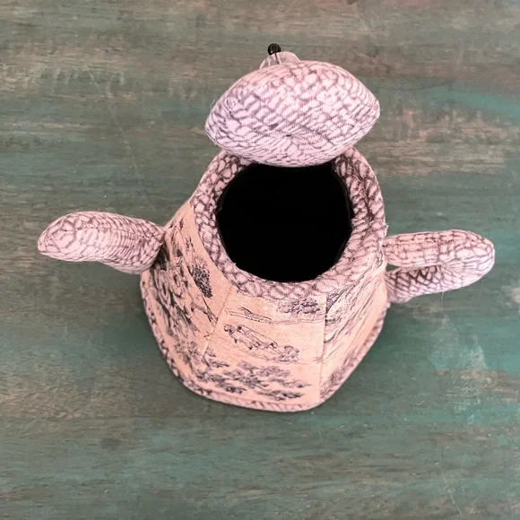 Toile Cloth Teapot Pin Cushion | Vintage | 4-1/4” T, 5-1/2” W - Picture 6 of 11